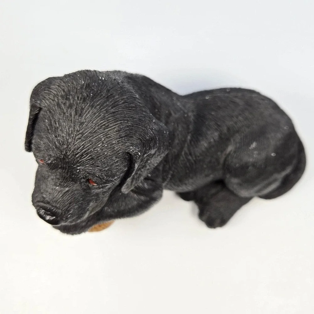 Vintage Living Stone Black Lab Hunting Dog Puppy Figurine with Duck Decoy 1996